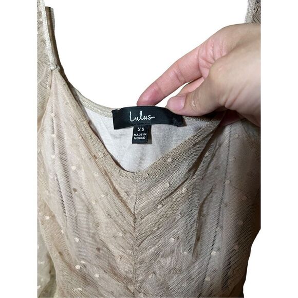 Lulus Ruching Around Town Beige Swiss Dot Long Sleeve Bodysuit‎ Size XS - Picture 7 of 9